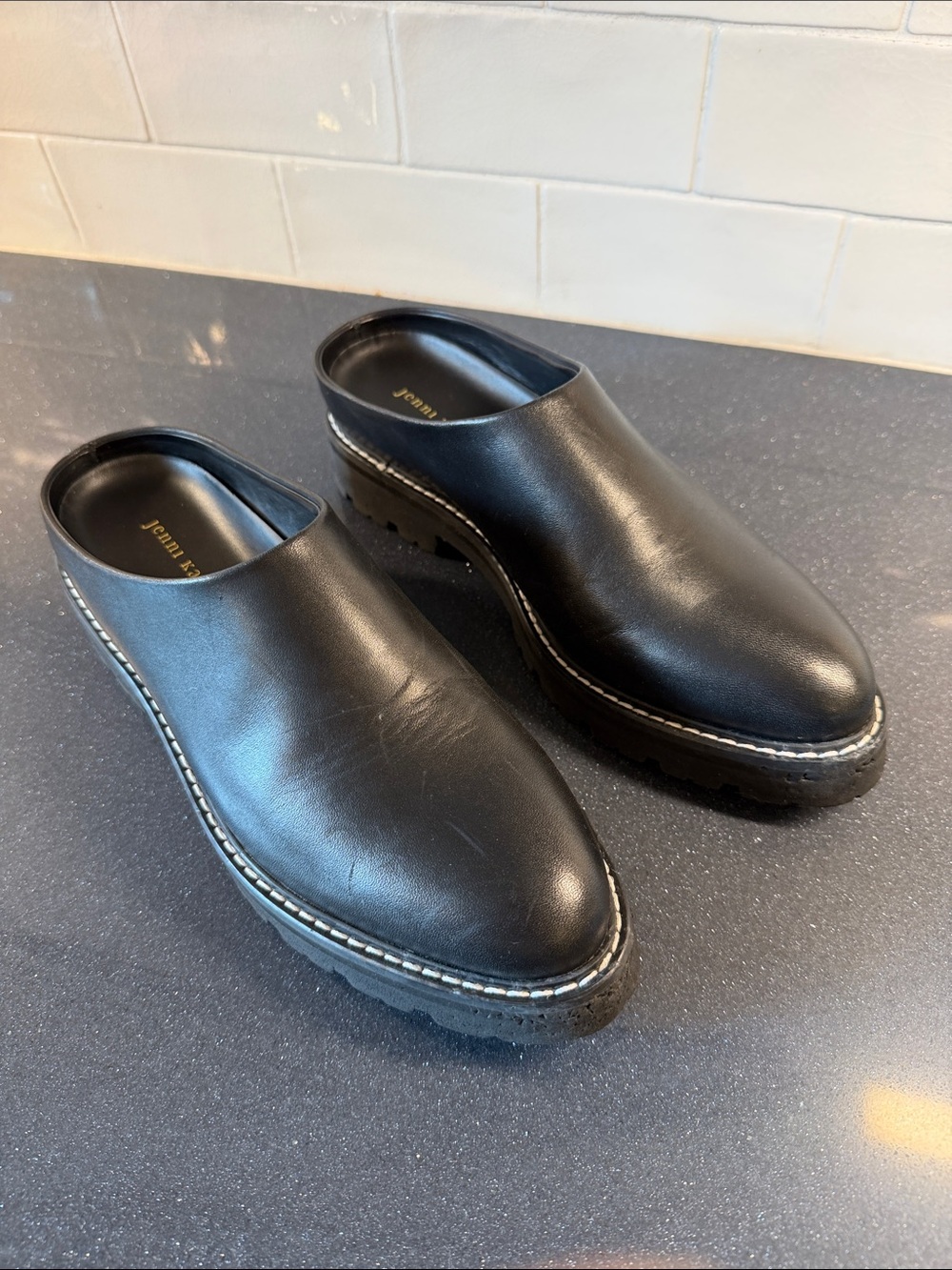 Jenni Kayne Black Leather Lug Mule Slip-On Clog